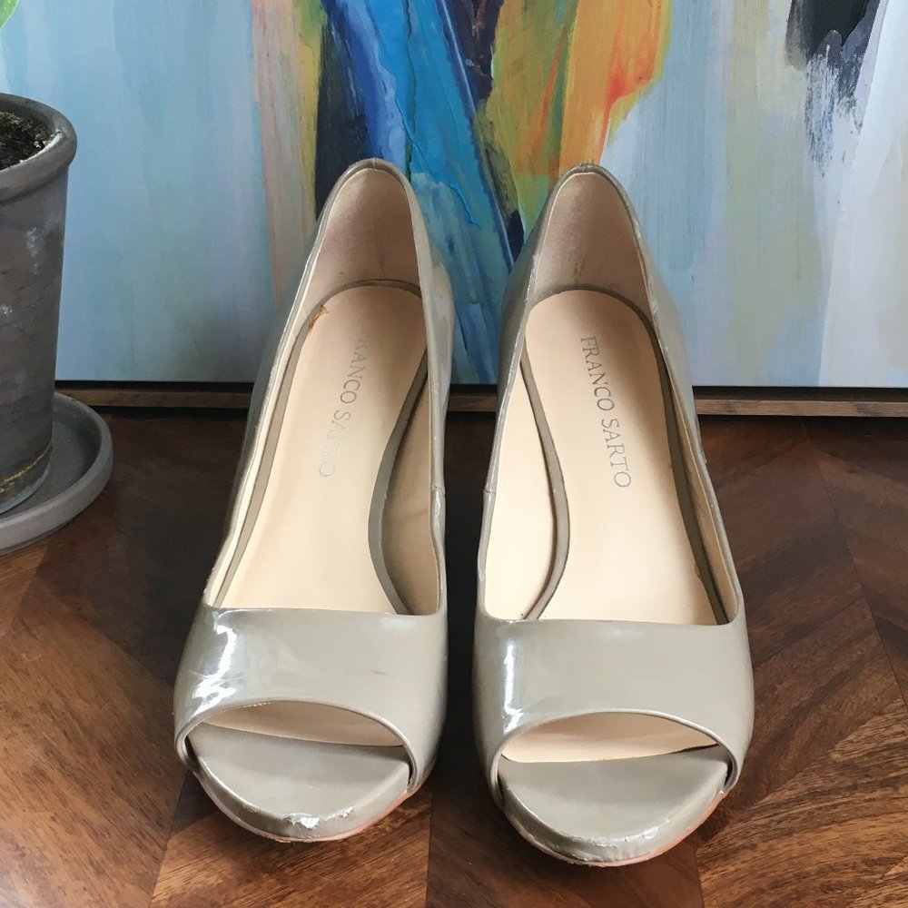 Franco Sarto Beige Open Toe Heels Size 8.5